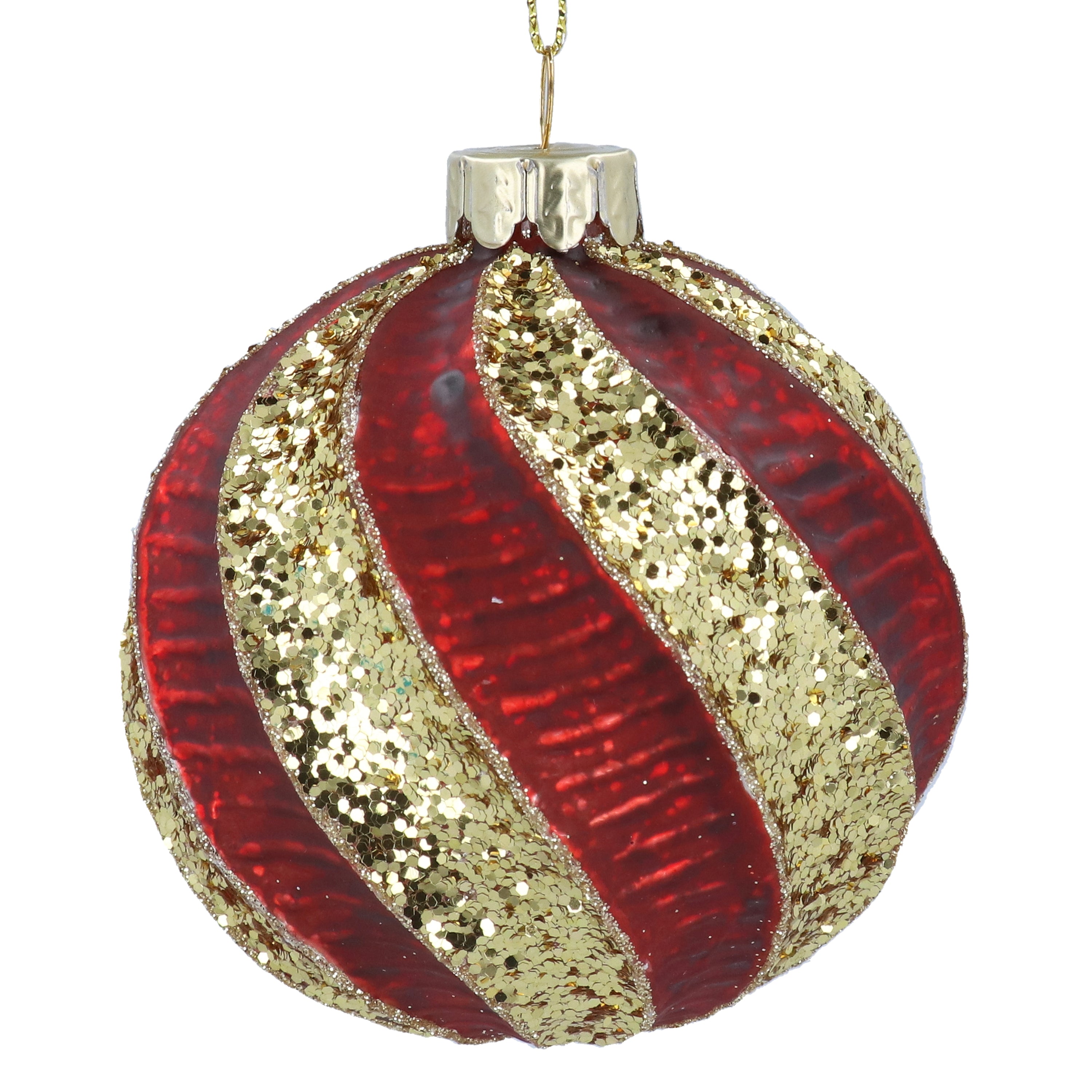 Red and Gold Striped Glass Bauble