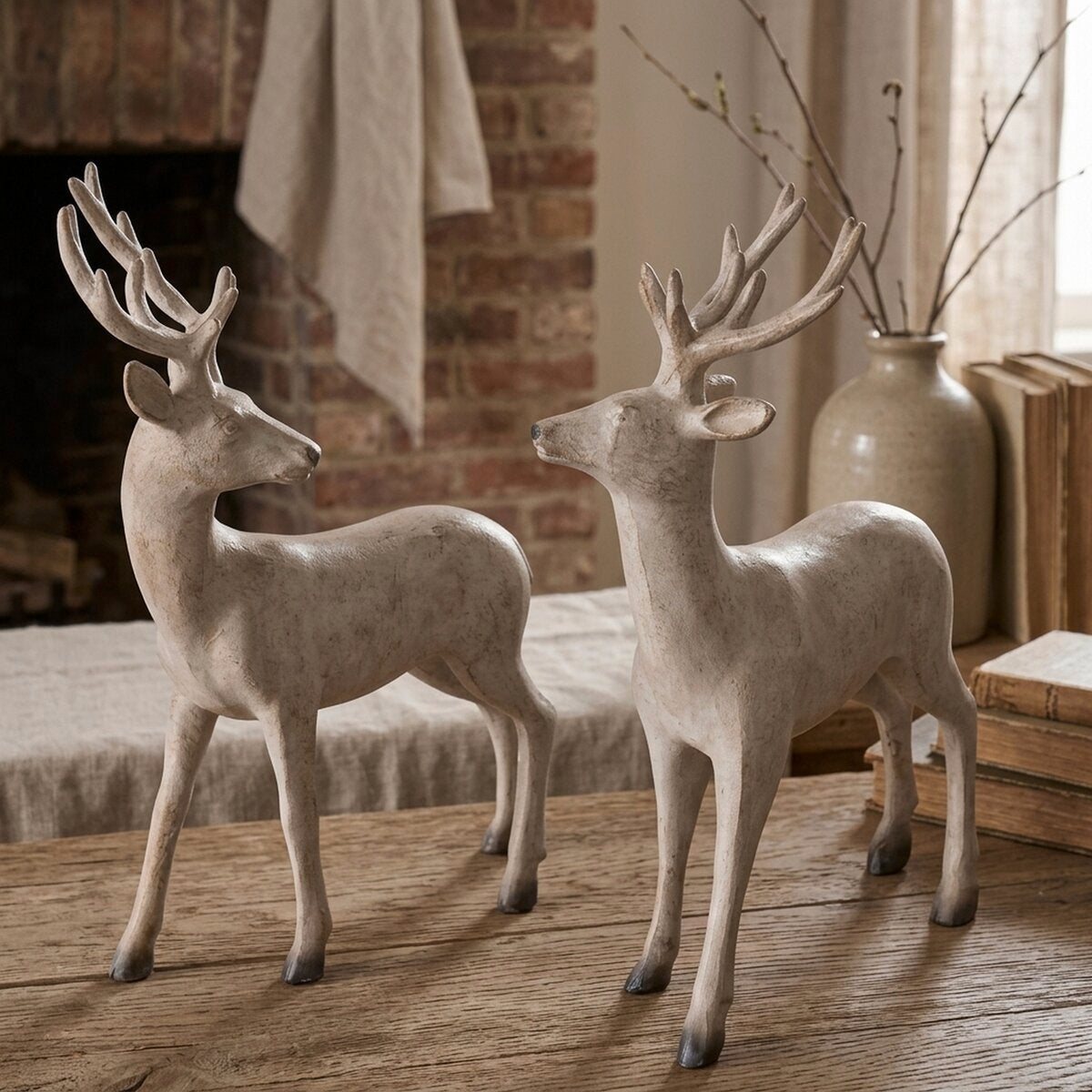 Cream Standing Reindeer Decorations – Pair