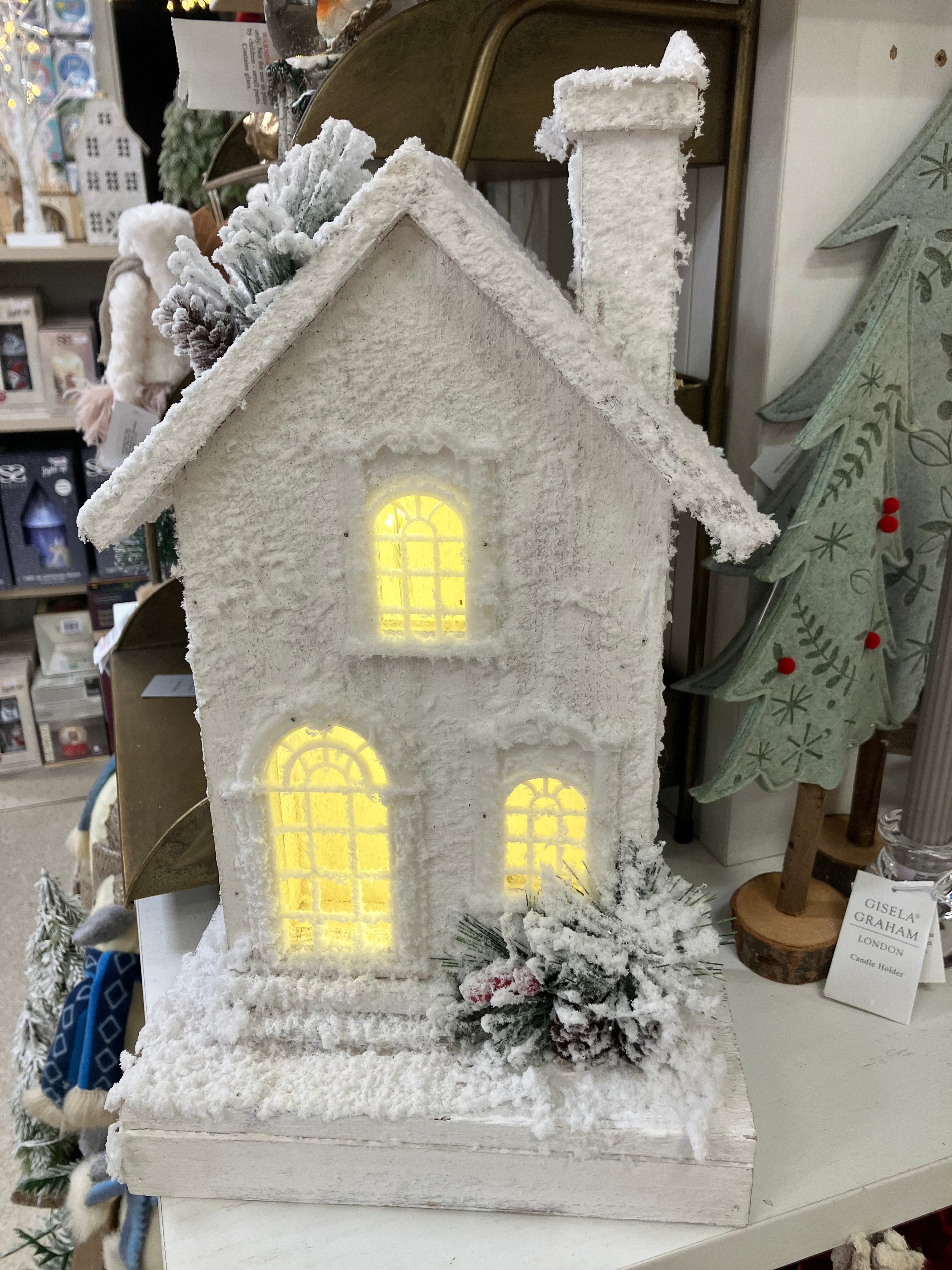 White Pre-Lit Wooden House