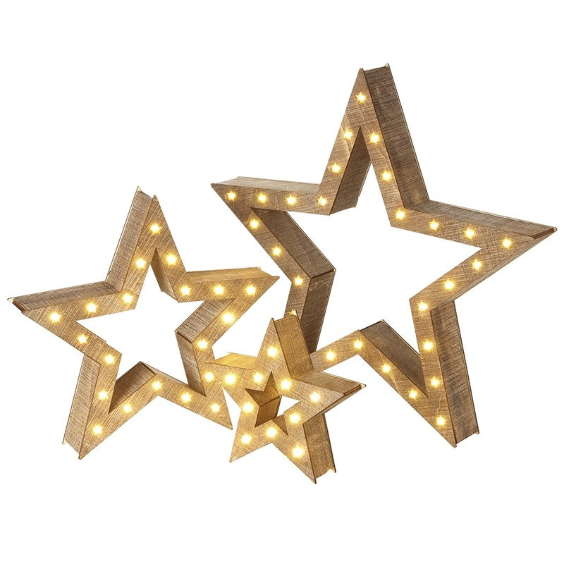 Wooden nested set of 3 LED stars