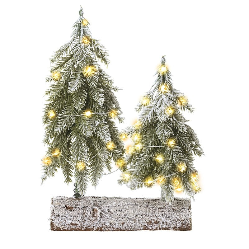Light up Christmas Trees on log base