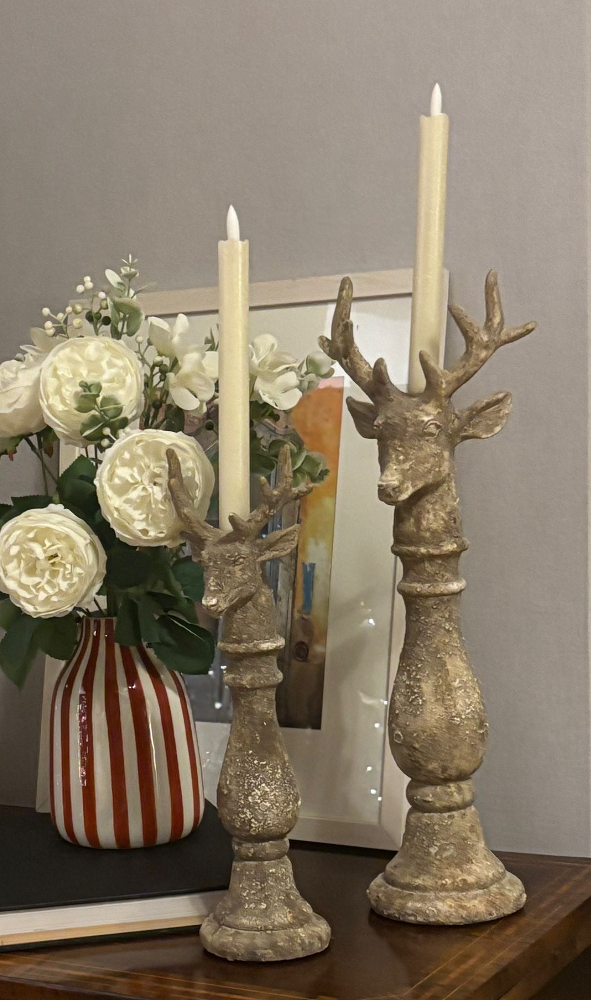 Small Stone Reindeer Candlestick