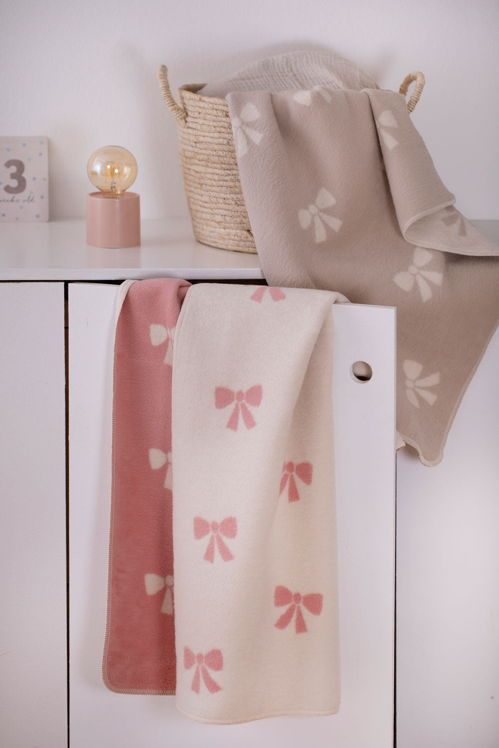 Taupe Bow Fleece Baby Blanket