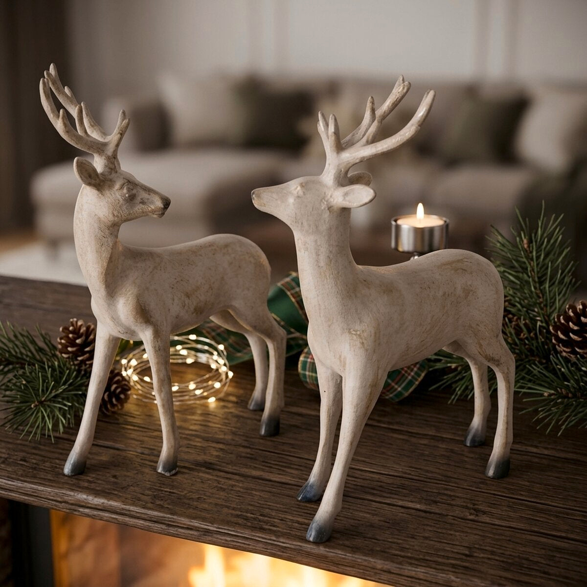 Cream Standing Reindeer Decorations – Pair