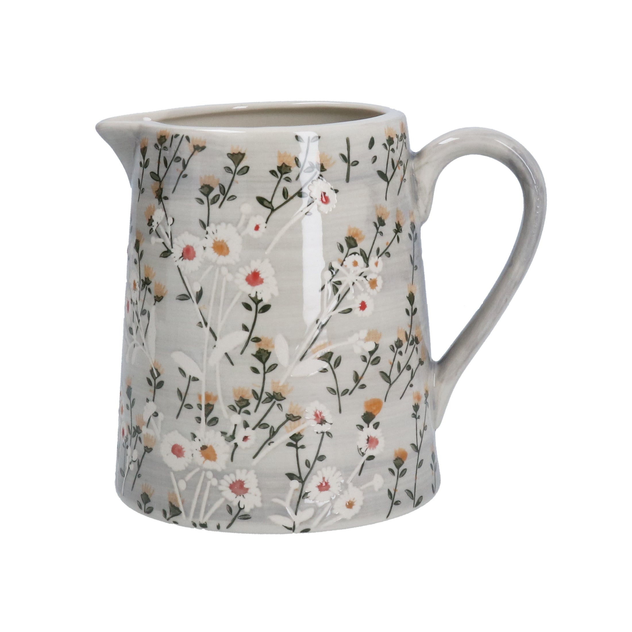 Large Grey Floral Ceramic Jug