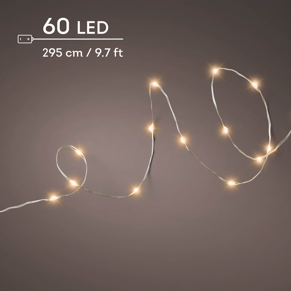 Lumineo 60 LED Battery-Operated Micro Wire Lights – Classic Warm