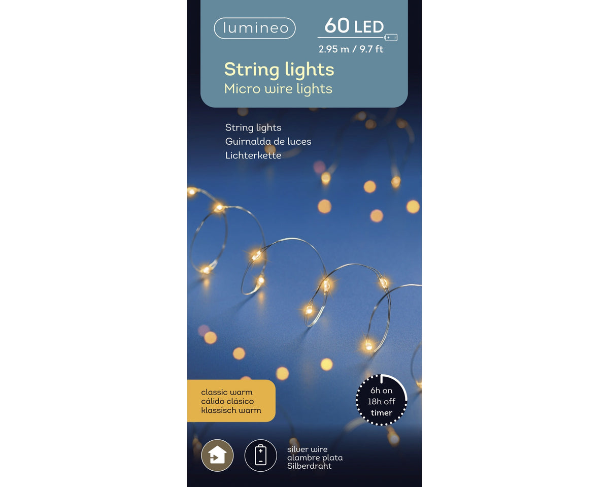 Lumineo 60 LED Battery-Operated Micro Wire Lights – Classic Warm