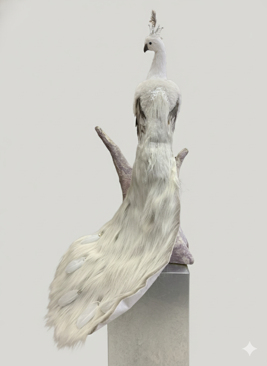 Faux Grey Peacock on Pedestal