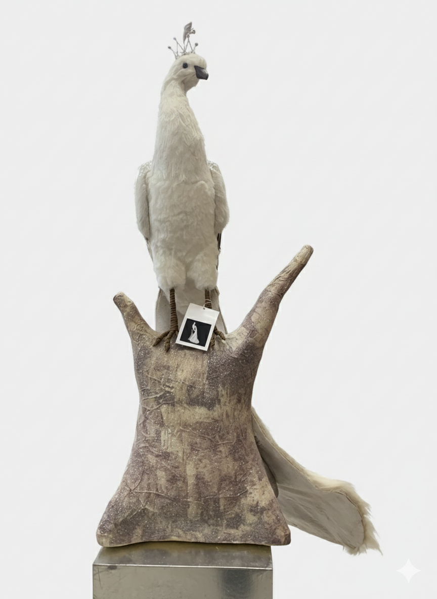 Faux Grey Peacock on Pedestal