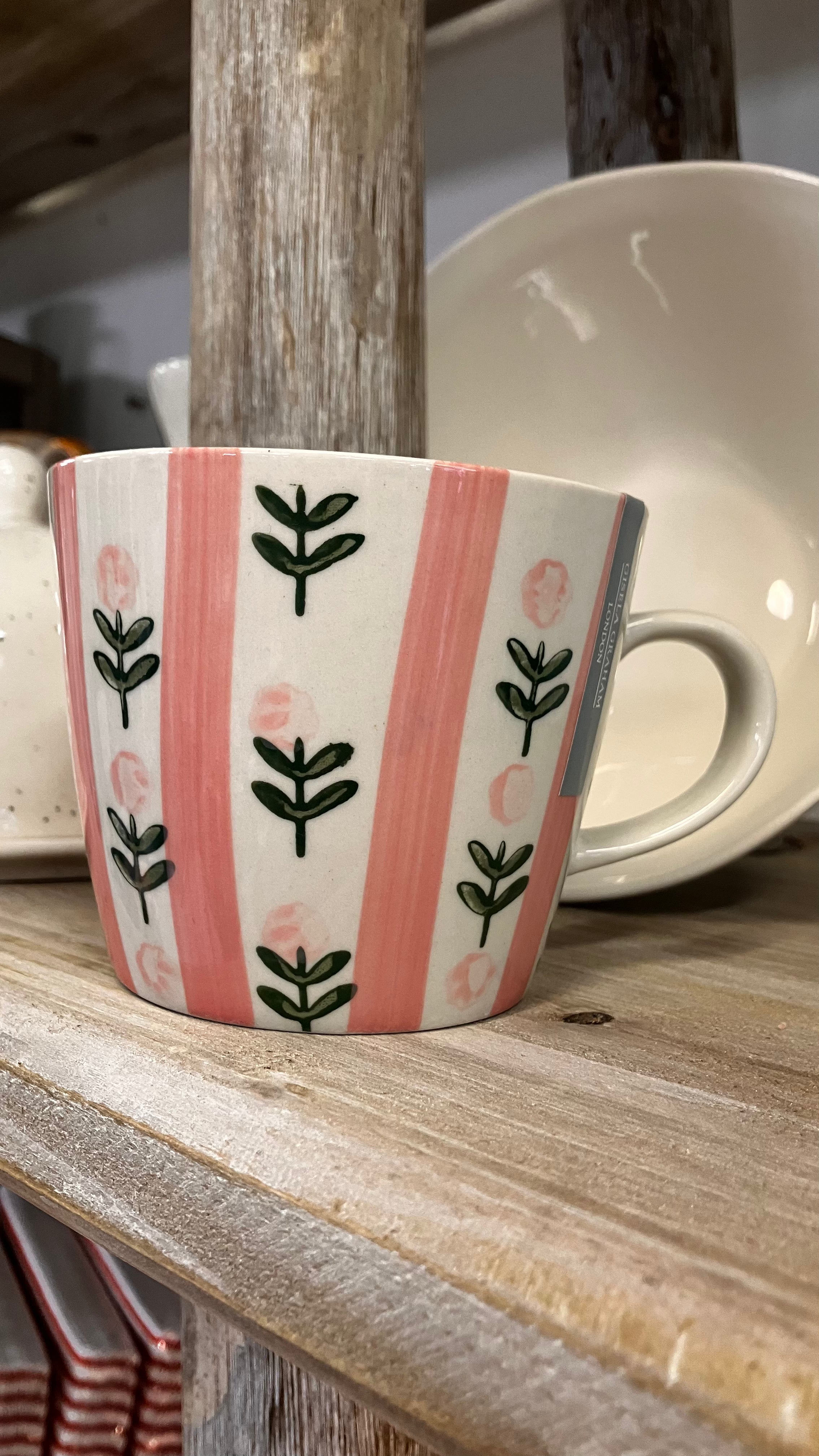 Pink stripey Gisela Graham Ceramic Mug